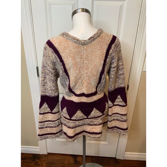 Free People Purple Tan Geometric Knit Cardigan, Size S - Picture 4 of 5